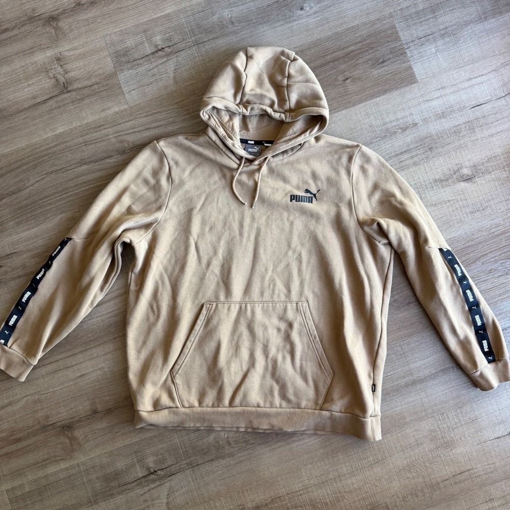Puma Mens Tan Khaki Logo Tape Sleeve Fleece Hoodie Sweatshirt XL 849040-85